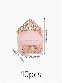 10pcs Beautiful Crown Shape Favor Gift Boxes For Birthday Party, Holiday, Wedding, Back To School Valentine Day - Pink - View 3