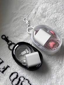 1pc Black And White High Breathable Pouch Function Keychain, Waterproof And Dustproof, Transparent Display Bag Charm Keychain For Charger, Doll - Multicolor - View 2