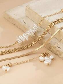 4-Piece Stylish Pearl Beads Chain Necklaces Set - Multi-Purpose, Elegant, And Adaptable Fashion Accessory With Pure White Faux Pearl - Perfect For Everyday Wear Or Special Occasions - one-size - View 4