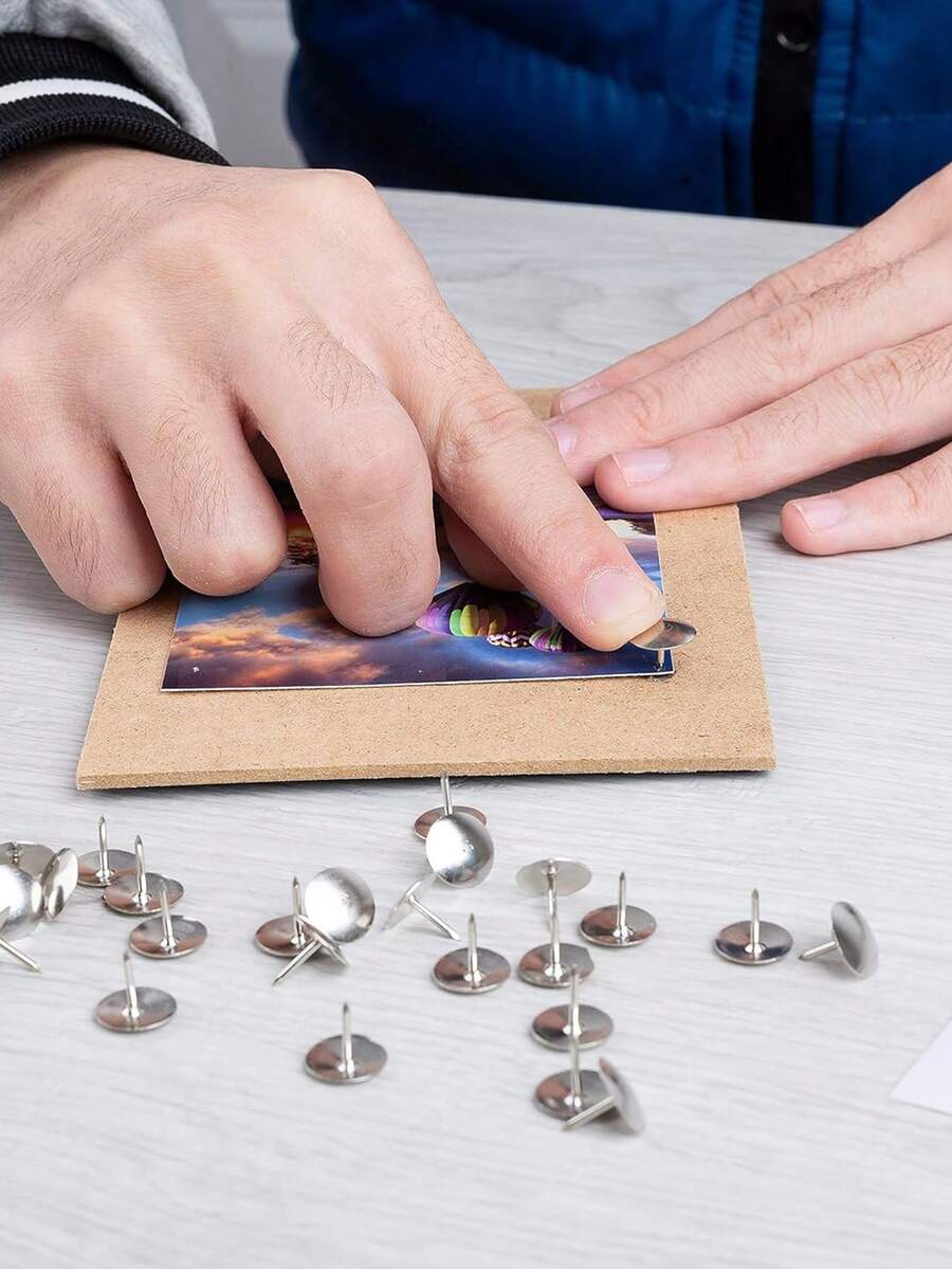 300pcs Gold/Silver Push Pins Thumb Tacks For Bulletin Board, Wall Cork Board, Map, Calendar, Photos - Heavy Duty Plastic Head Steel Point For Home, School, Office, Craft Projects - Multicolor - View 1