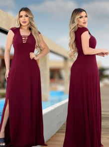 Women Long Dresses - Color caoba - Ver 3