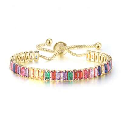 1pc Fashionable Multicolor Cubic Zirconia Luxury Tennis Bracelet, Women's Party Gift, Adjustable Arm Jewelry (Zirconia Color Sorting Is Random)
