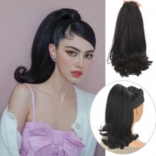 合成纖維抽繩黑色直/波浪馬尾辮 - 黑色 - 查看 2