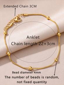 1PC Minimalist Round Snake Chain Beaded Necklace & Bracelet & Anklet For Women 18K Gold Plated Stainless Steel Chain Adjustable Size Fashion Jewelry Accessories (Sold Separately)