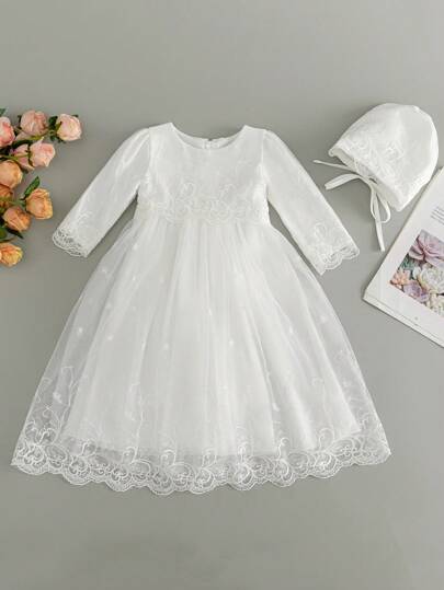 Baby Mädchen 0-2 Jahre alte weiße Spitze Taufkleid Set (mit Hut)