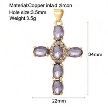 emanco 1pc Large Rainbow Colored Cross Pendant Necklace, Gold Plated Copper With Cubic Zirconia,  Jewelry Accessory - Multicolor - View 3