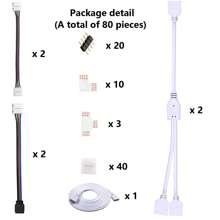 4-Pin LED Light Strip Connector Kit For 5050 10mm Wide Light Strip, Including 8 Types Of Solderless Accessories (Total 80 Pieces), RGB Extension Cable, LED Jumper, Bi-Directional RGB Splitter Cable, L Connector, T Connector, Gapless Connector, 4-Pin Male Connector, LED Strip Clip, Providing Most Parts For DIY Lighting Projects