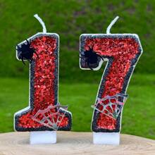 蜘蛛主题闪亮数字生日蜡烛适用于蛋糕装饰、派对、周年纪念、庆祝氛围、有意义的成人生日蜡烛、返校情人节 - 彩色 - 查看 13