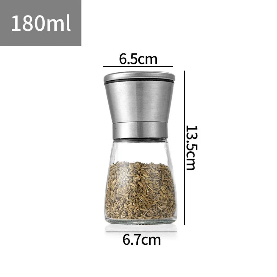 Salt Pepper Grinder Set Stainless Steel Glass Shaker Adjustable Mill Coarse New - capacity180ml - View 1