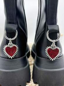 1pair Gothic Eye Heart Shaped Pendant Shoe Buckle, Metal Decoration For Boots, Heels, Bags, Keychains, Dark Style, Suitable For Earrings And Necklaces