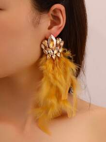 NAIZHU 1 Pair Stylish Luxury Sexy Exaggerated Feather & Rhinestone Earrings, Fashion Party Accessories, Random Feather Design