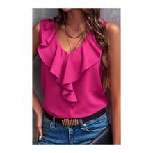 V-Neck Ruffle Trip Top - Pink - View 1