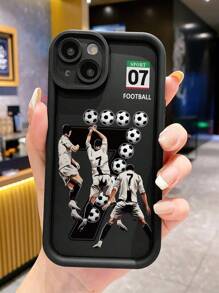 Capas de telefone resistentes a choques com textura em relevo com tema de futebol, compatíveis com iPhone 15, iPhone 14, iPhone XR/7/8, iPhone 15 Pro Max, iPhone 13, iPhone 14, iPhone 11, Samsung A12 4G, A13 4G, A51 4G, A14, 11 Lite, S23 Ultra - Capas protetoras macias em TPU com pintura em cores de doces criativas - Multicolorido - Visão 1