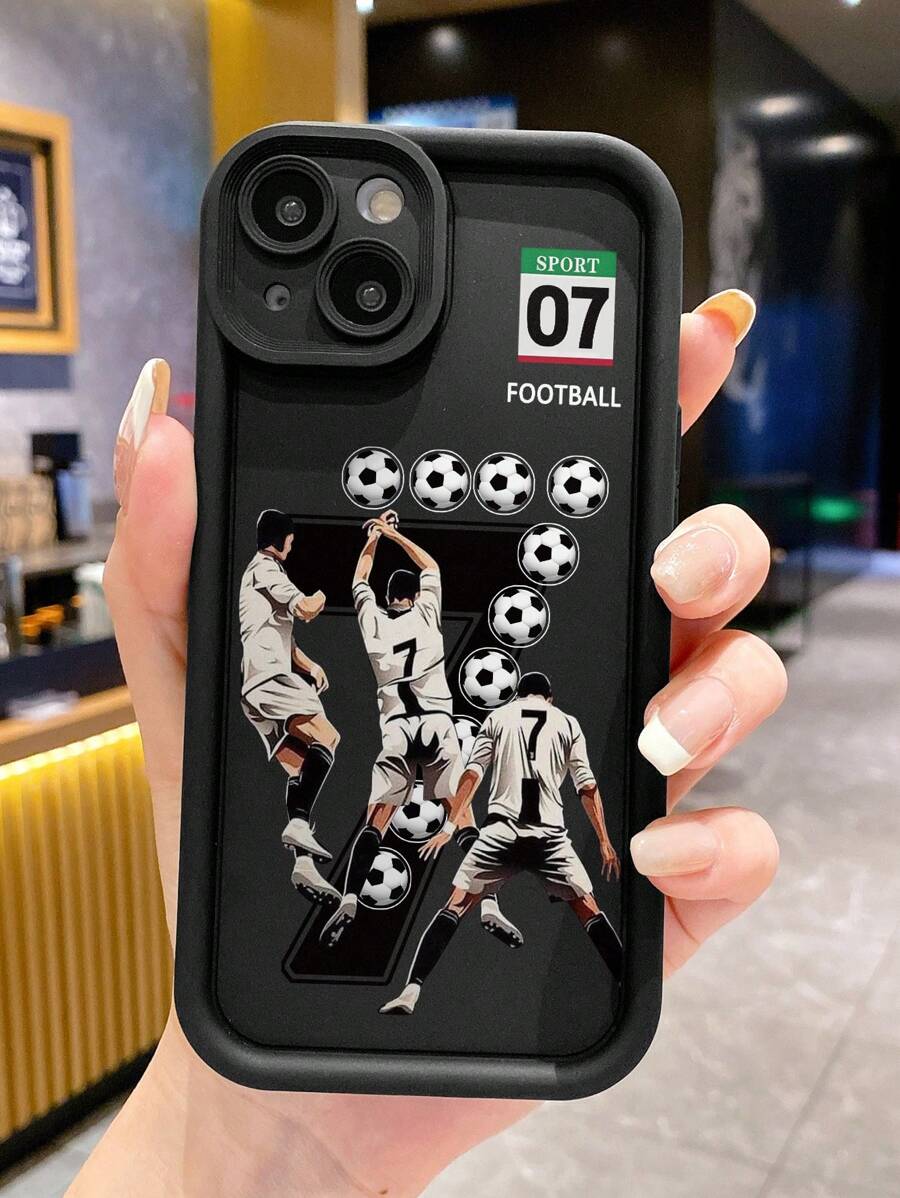 Capas de telefone resistentes a choques com textura em relevo com tema de futebol, compatíveis com iPhone 15, iPhone 14, iPhone XR/7/8, iPhone 15 Pro Max, iPhone 13, iPhone 14, iPhone 11, Samsung A12 4G, A13 4G, A51 4G, A14, 11 Lite, S23 Ultra - Capas protetoras macias em TPU com pintura em cores de doces criativas - Multicolorido - Visão 1