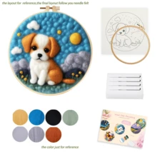 RUOPOTY 1 Pack Dog Pattern Needle Felting Starter Kit With Embroidery Frame Wool Painting Diy Needlework Craft Party Supplies For Beginners Adults 20x20cm/7.87x7.87inch - Multicolor - View 4