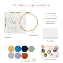 RUOPOTY 1 Pack Dog Pattern Needle Felting Starter Kit With Embroidery Frame Wool Painting Diy Needlework Craft Party Supplies For Beginners Adults 20x20cm/7.87x7.87inch - Multicolor - View 3