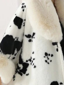 1 Peça Poncho de Outono/Inverno, Tecido de Poliéster, Casaco Folgado Grosso e Longo com Gola Cowl Oversized, Estampa de Vaca, Zebra, Impressão de Pele de Leopardo Falsa