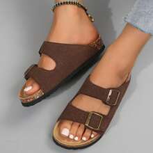 Women's Cork Insole Sandals,Soft Sandals,Adjustable Buckle Non-Slip Sandals - 咖啡棕 - 查看 10
