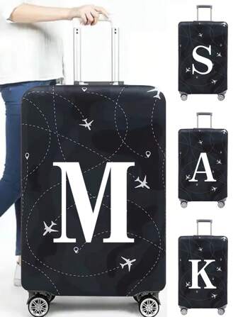 Resebagageskydd för 18 till 32 tums initialer, vitt A till Ö-mönster, bagageskydd för utomhusresor, affärsmode, flygplanstryck, resväska, elastiska dammskydd, student, tillbaka till skolan, dammskydd - perfekta utomhussemestertillbehör för äventyrare, män och kvinnor, resetillbehör, väska för skolan, skoltillbehör