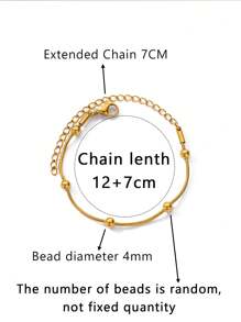 1PC Minimalist Round Snake Chain Beaded Necklace & Bracelet & Anklet For Women 18K Gold Plated Stainless Steel Chain Adjustable Size Fashion Jewelry Accessories (Sold Separately)