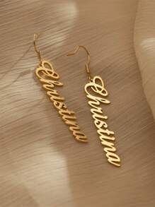 1 对简约定制名字耳环，垂直个性化名字耳环，字母组合名字耳环，送给妈妈的生日礼物，圣诞节礼物，母亲节礼物 - 金色 - 查看 5