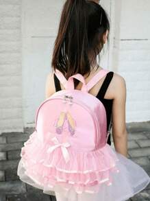 1pc Girls' Lace Backpack, Pink Ballet Style Princess School Bag, Suitable For Daily Use