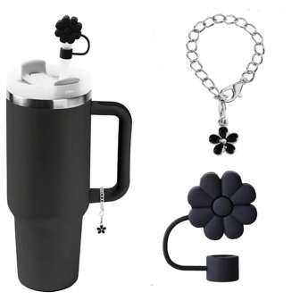 2 件/套 10 毫米可爱花朵硅胶吸管盖，花朵饮料杯装饰挂钩，适合 30 盎司和 40 盎司玻璃杯，婚礼派对新年礼物