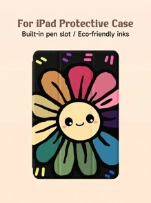 1pc Colorful Flower Pattern Tablet Case, Shockproof, With Pen Slot, Support Sleep/Wake Function, Compatible With Samsung, Huawei, Xiaomi And IPad - Multicolor - View 6