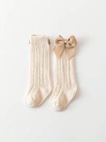 3 Pairs Of Girls' Mesh High Stockings With Bow Knots