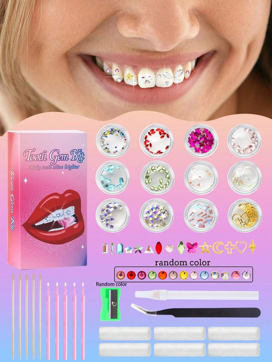 350 Pieces Tooth Jewelry Gems Kit For Teeth, Butterfly Tooth Diamonds DIY Fashionable Crystal For Teeth - Multicolor - View 1