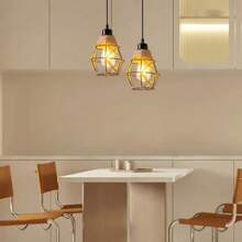 1pc Linen Rope Pendant Lamp, Vintage Industrial Style For Loft, Dining Room, Bar, Cafe - Rattan Chandelier - View 8