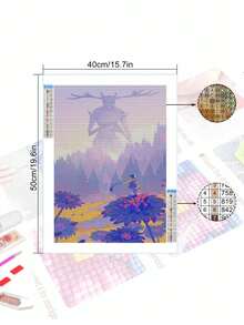 Bộ tranh thêu chữ thập khảm phong cảnh 5D DIY DIY, Phong cảnh đẹp, Trang trí tường nhà - Màu Đỏ Sâu - Xem 3