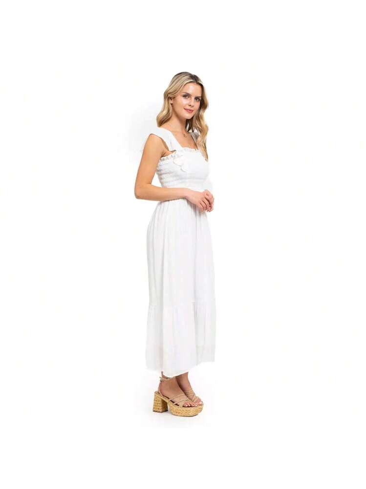 august sky women's smocked bodice midi dress AUGUST SKY Smocked Midi Dress_RD4125_NATURAL_L