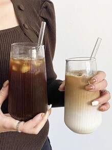 1 pièce/4 pièces 500 ml 16,6 oz Tasse en verre vintage rayée, tasse à café transparente nervurée, verres nervurés, sans paille, verre à boisson, verrerie vintage, verres sans pied incassables, convenant pour boire de l'eau, du lait, des flocons d'avoine, du thé, du jus de fruits, petit-déjeuner, café, boissons, etc. Convient pour les cafés, les familles, les restaurants, les fêtes, les danses, les bureaux, les cadeaux pour la fête des pères, la fête des mères, les cadeaux pour les amis, les petits amis et les petites amies, les cadeaux pour les membres de la famille, les cadeaux pour les enseignants, les cadeaux pour les collègues, les cadeaux d'action de grâce, les cadeaux d'anniversaire, les cadeaux, les cadeaux de Noël