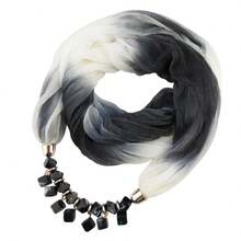 Generic Women Scarf Summer Gradient Color Colorful Breathable Soft Sun-Resistant Lightweight Resin Stones Pendant Wrap Necklace - 黑色 - 查看 2