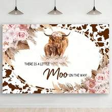 1 Pc There Is A Little Moo On The Way Backdrop Decoration (43.3 X 70.8 Inch) , Brown Calf And Cow Colored Decoration Banner, Shower Party Decoration Gifts, Photography Supplies - 彩色 - 查看 1