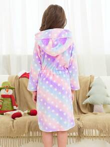 Bata de baño con capucha de manga larga con estampado de puntos en forma de estrella morada y orejas de gato linda para niñas preadolescentes
