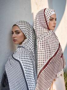 时尚库菲耶头巾雪纺围巾女士伊斯兰穆斯林围巾披肩透气迪拜头巾 - 黑色 - 查看 1