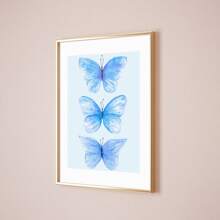 Set Of 3, Fashionable Blue Cherry & Bowtie Design Wall Art Prints For Girls, Canvas Posters With College Style For Dorm Room, Watercolor Butterfly Prints For Aesthetic Room Decoration, Ideal Gift For Bedroom, Living Room, Home, And Dorm, Unframed Gifts Birthday Graduation Coastal Decor Coastal Decor Beach Decor