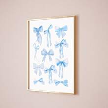 Set Of 3, Fashionable Blue Cherry & Bowtie Design Wall Art Prints For Girls, Canvas Posters With College Style For Dorm Room, Watercolor Butterfly Prints For Aesthetic Room Decoration, Ideal Gift For Bedroom, Living Room, Home, And Dorm, Unframed Gifts Birthday Graduation Coastal Decor Coastal Decor Beach Decor