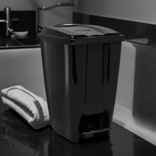 Rubbish Bin With Pedal 7 Liters Black Reinforced Resistant Bathroom Kitchen - 黑色 - 查看 6