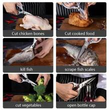 1pc, Kitchen Scissors, Poultry Shears, Kitchen Shears, Fish Bone Scissors, Multifunctional Stainless Steel Chicken Bone Scissors, Food Scissors, Meat Scissors, Kitchen Utensils, Apartment Essentials, Kitchen Stuff