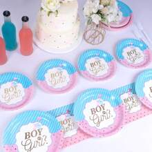 10pcs/20pcs Gender Reveal Party Supplies Gender Reveal Paper Plates Napkins Tableware Set For Boy Or Girl Birthday Shower Decorations Pink And Blue Party Favors , For Christmas Party - Multicolor - View 4