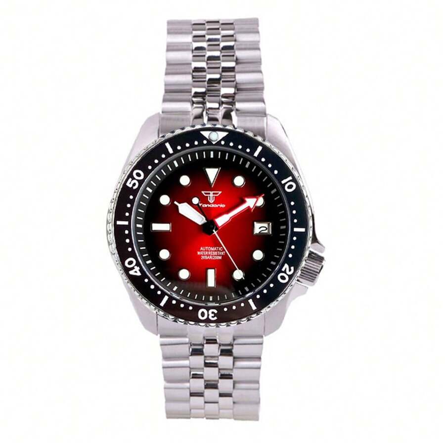 Tandorio Men's Mechanical Wrist Watch With NH35A Automatic Movement, Stainless Steel Strap - Blue - View 1