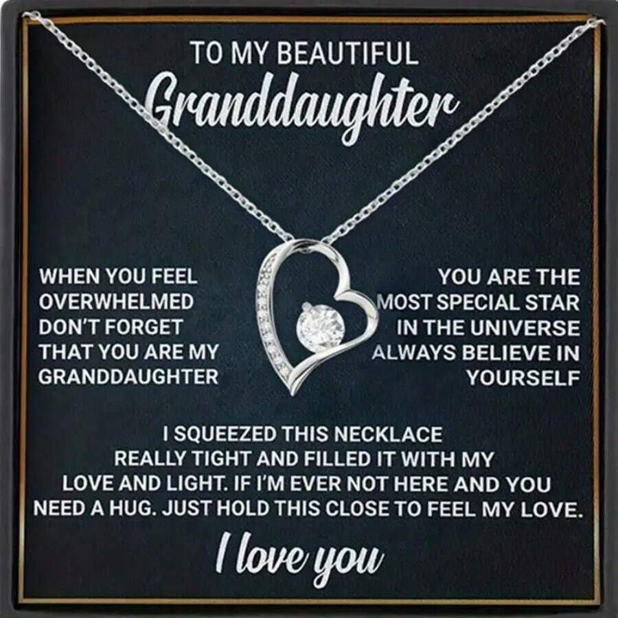 1pc Fashionable Minimalist Delicate Chain 'To My Beautiful Granddaughter' Hollow Heart Pendant Necklace With Inlaid Drill, Women's Necklace, Gift For Holidays - 2832-202 - View 1