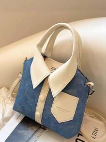 1入組香料女孩風格的袋子，造型袋，PU布質料，長肩帶襯托，手提包附簡單襯衫花樣，獨特時尚女性手持袋兼小方形斜挎袋