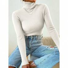 Women's Knitted Blouse Long Sleeve Winter Sweater - 白色 - 查看 1