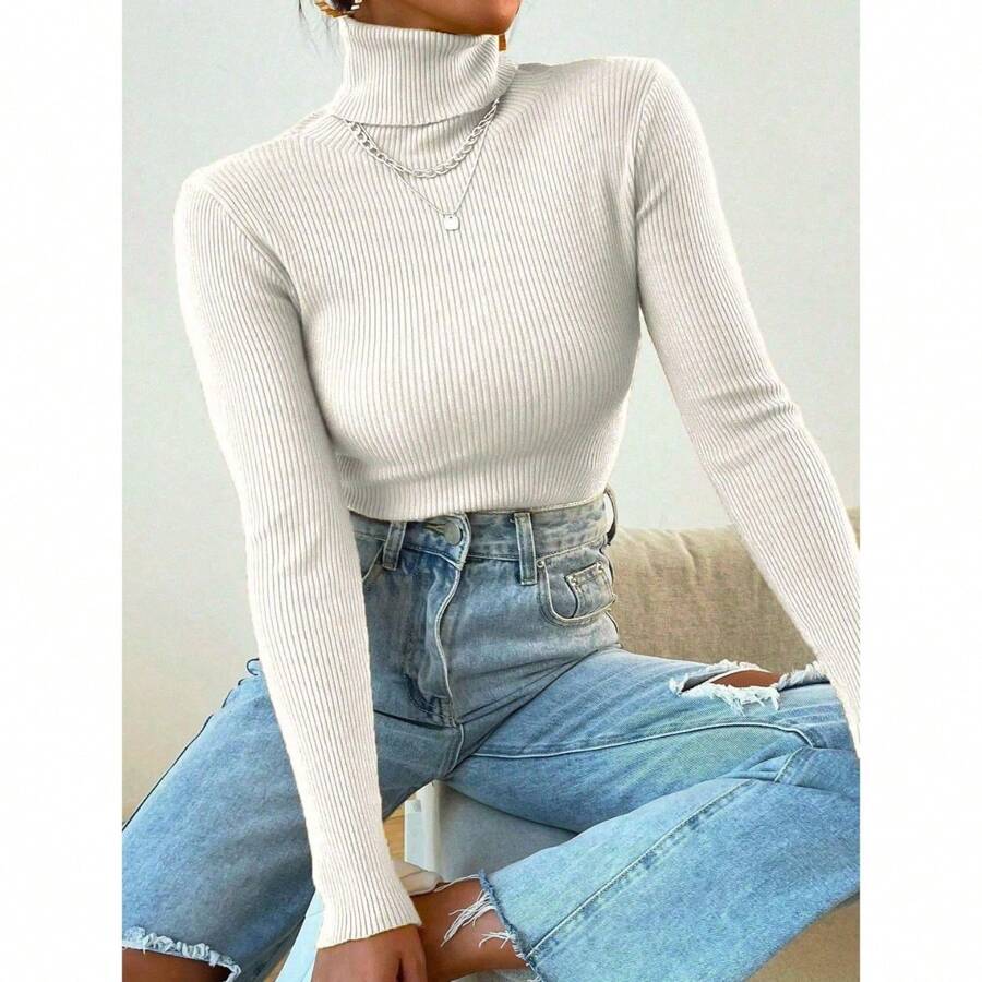 Women's Knitted Blouse Long Sleeve Winter Sweater - 白色 - 查看 1