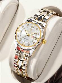 BINBOND BINBOND Luxury Gold Quartz Watch Women's Fashion Women's Watch Waterproof Night Light Stainless Steel Business Leisure Dual Calendar Women's Watch