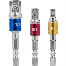 3件組彩色鋼球接頭六角柄電動鑽頭方頭轉接桿 1/2, 1/4, 3/8 - 彩色 - 查看 4